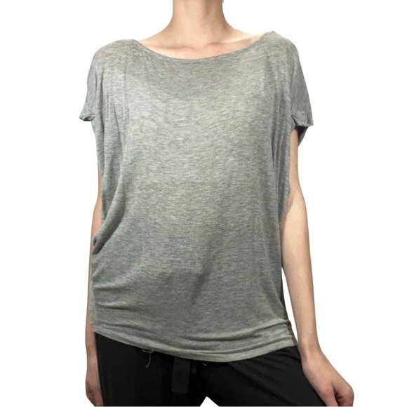 Luxe Boutique Women’s Light Heathered Grey Semi Sheer Short Sleeve Blouse - Picture 1 of 9